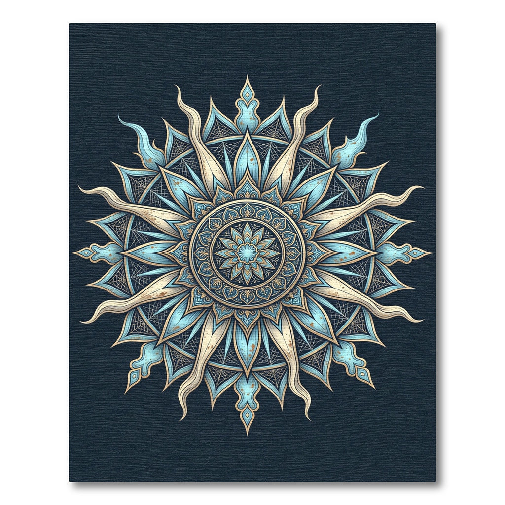 Celestial Sky Blue Sunburst Mandala Rug