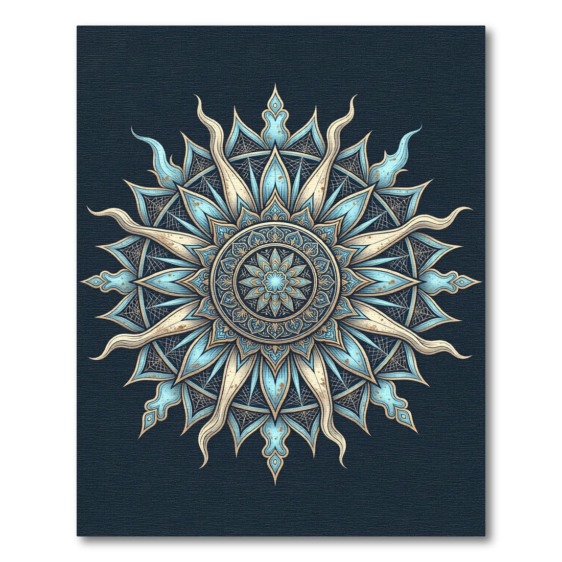 Celestial Sky Blue Sunburst Mandala Rug