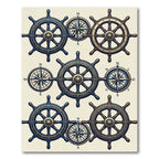 Nautical Brass Compasses and Helm Wheels Rug