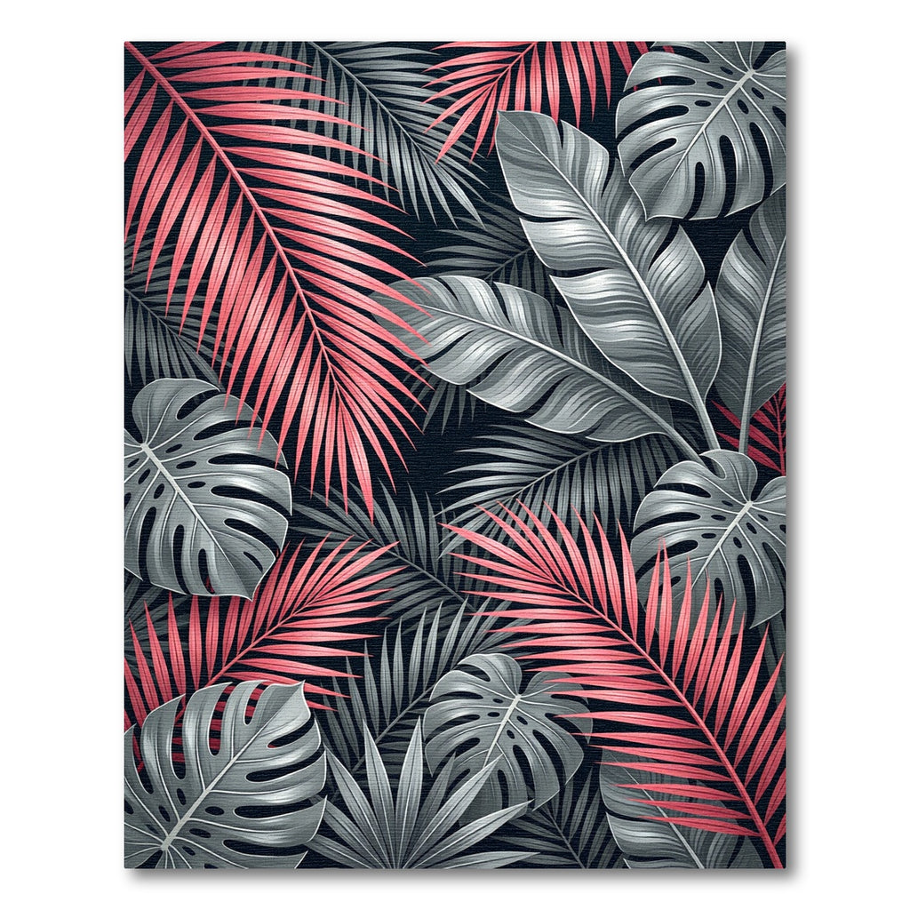 Moody Pink and Silver Tropical Palm Rug
