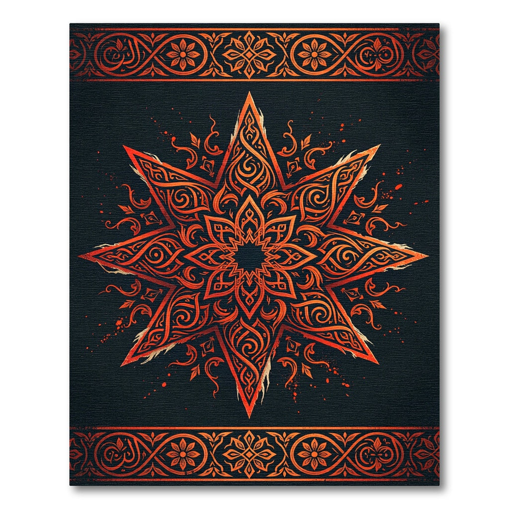 Fiery Orange Eight Pointed Star Mandala Rug