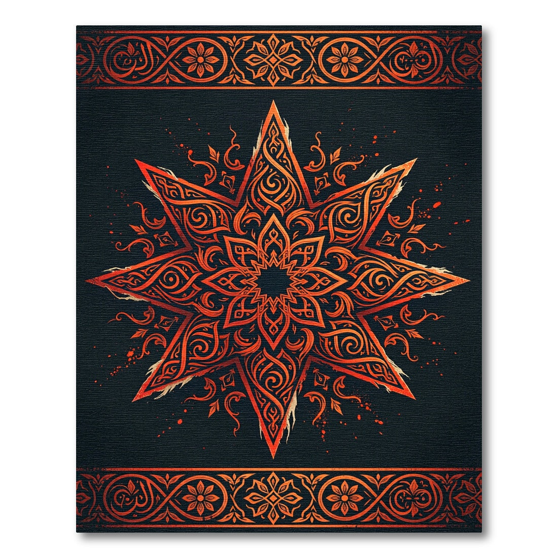 Fiery Orange Eight Pointed Star Mandala Rug