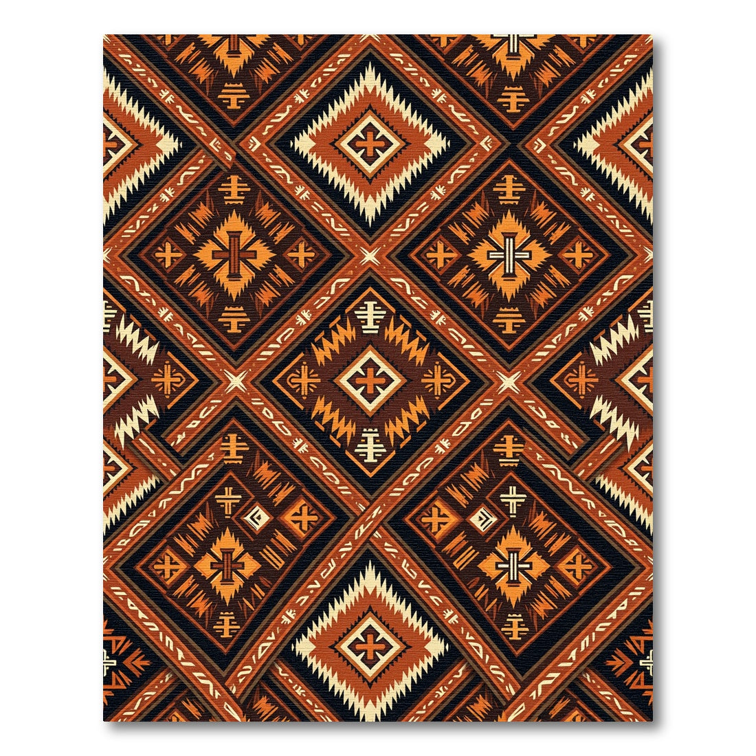 Earthy Amber Geometric Tribal Diamond Rug