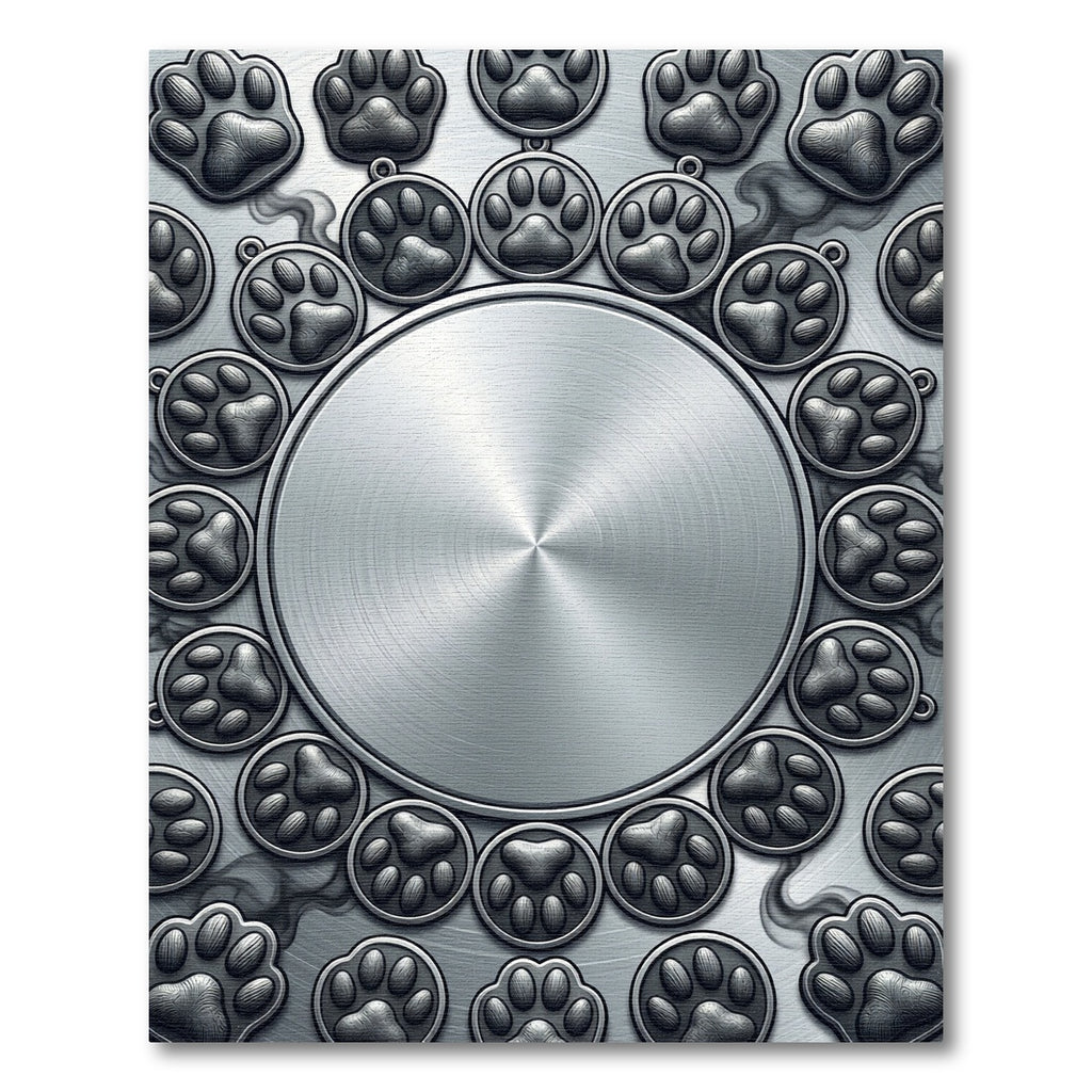 Brushed Silver Metallic Paw Print Medallion Rug