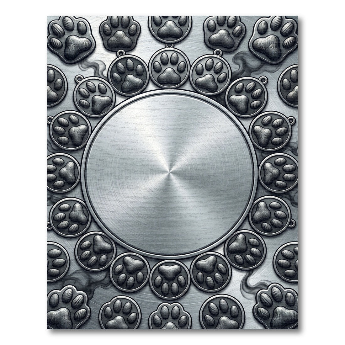 Brushed Silver Metallic Paw Print Medallion Rug