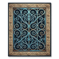 Ornate Blue Scrollwork with Golden Roses Rug