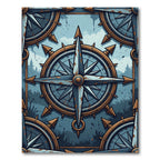 Rustic Weathered Blue Compass Nautical Art Rug