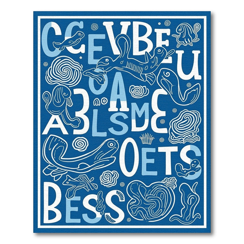 Blue Whimsical Aquatic Animals Alphabet Rug