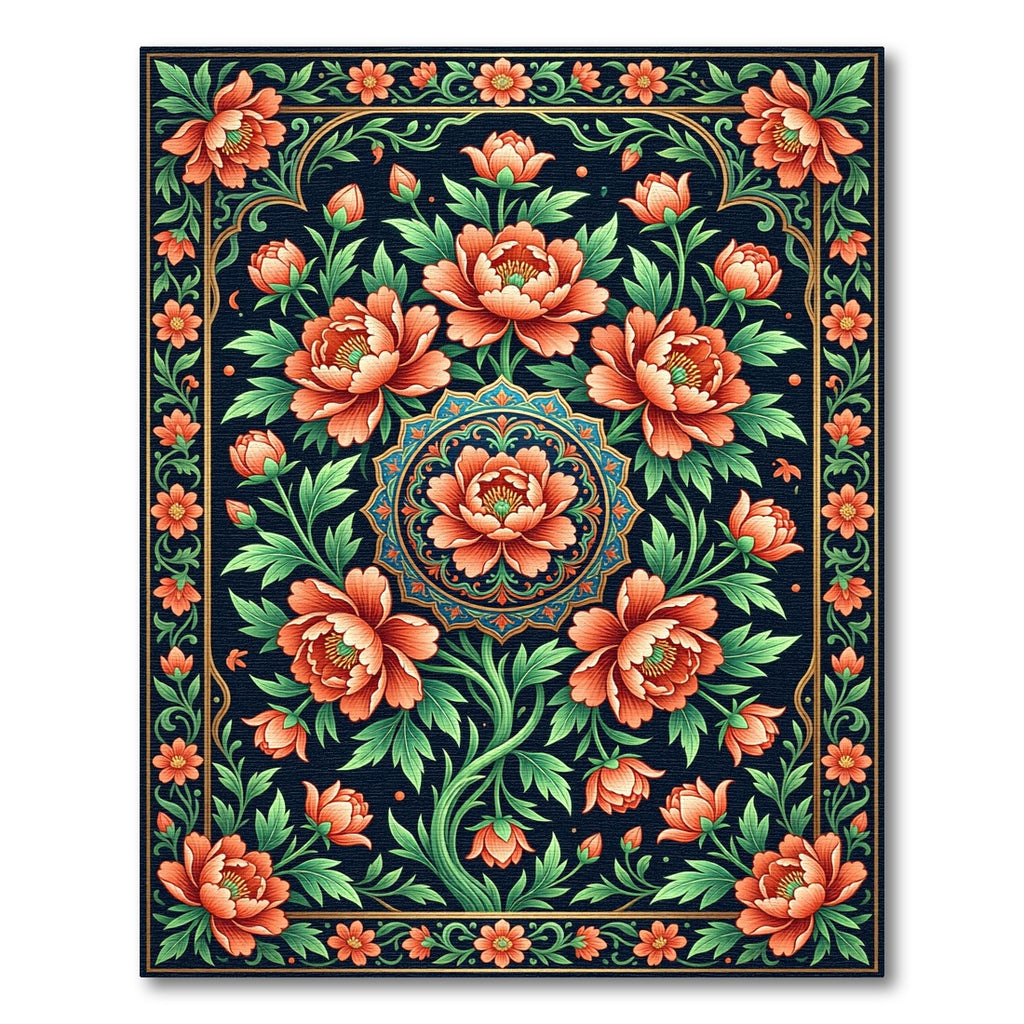 Peony Floral Medallion Ink Blue Rug
