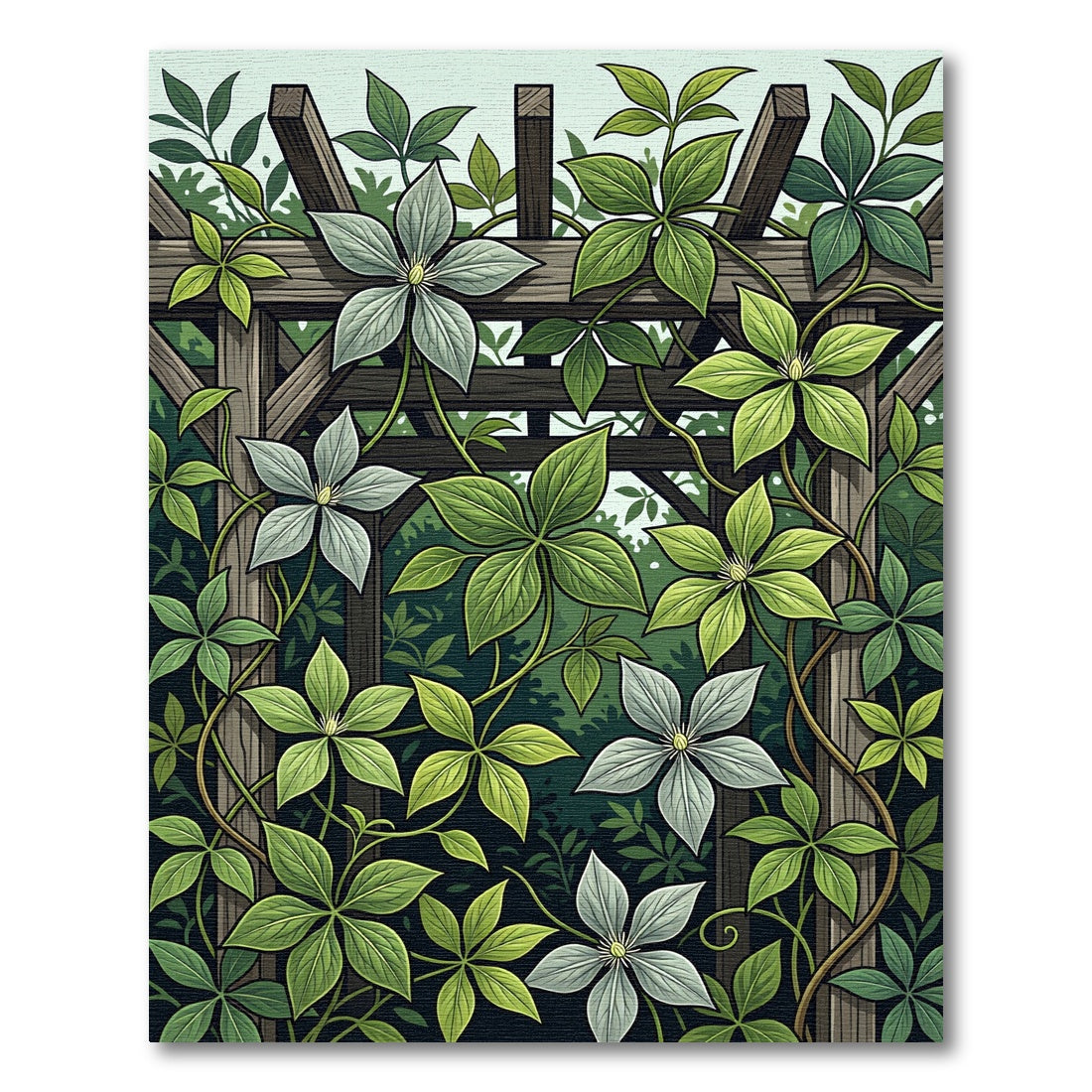 Botanical Clematis Trellis Sage Verdant Rug