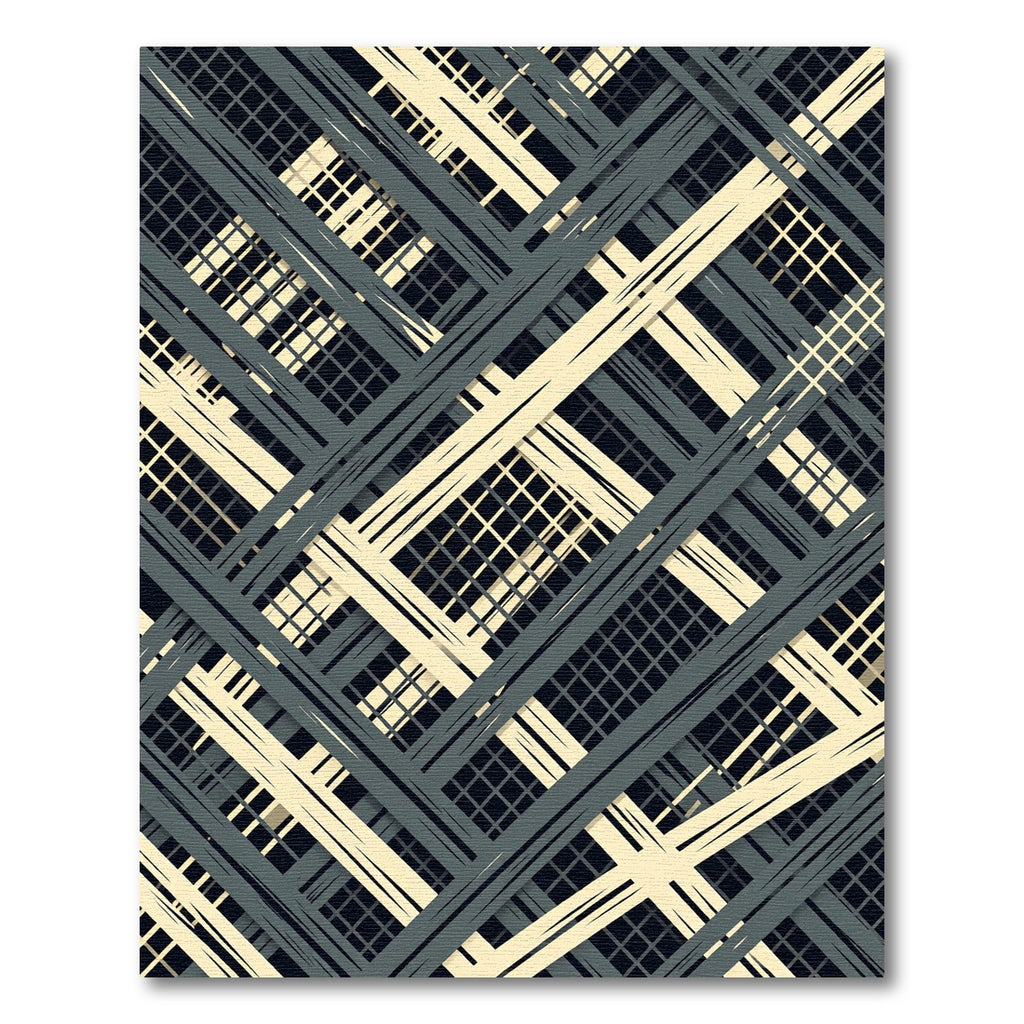 Charcoal Cream Crossed Grid Overlay Rug