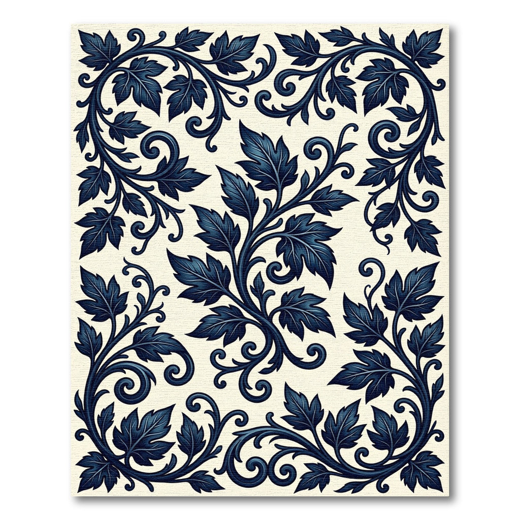 Deep Navy Acanthus Scrollwork Swirls Rug