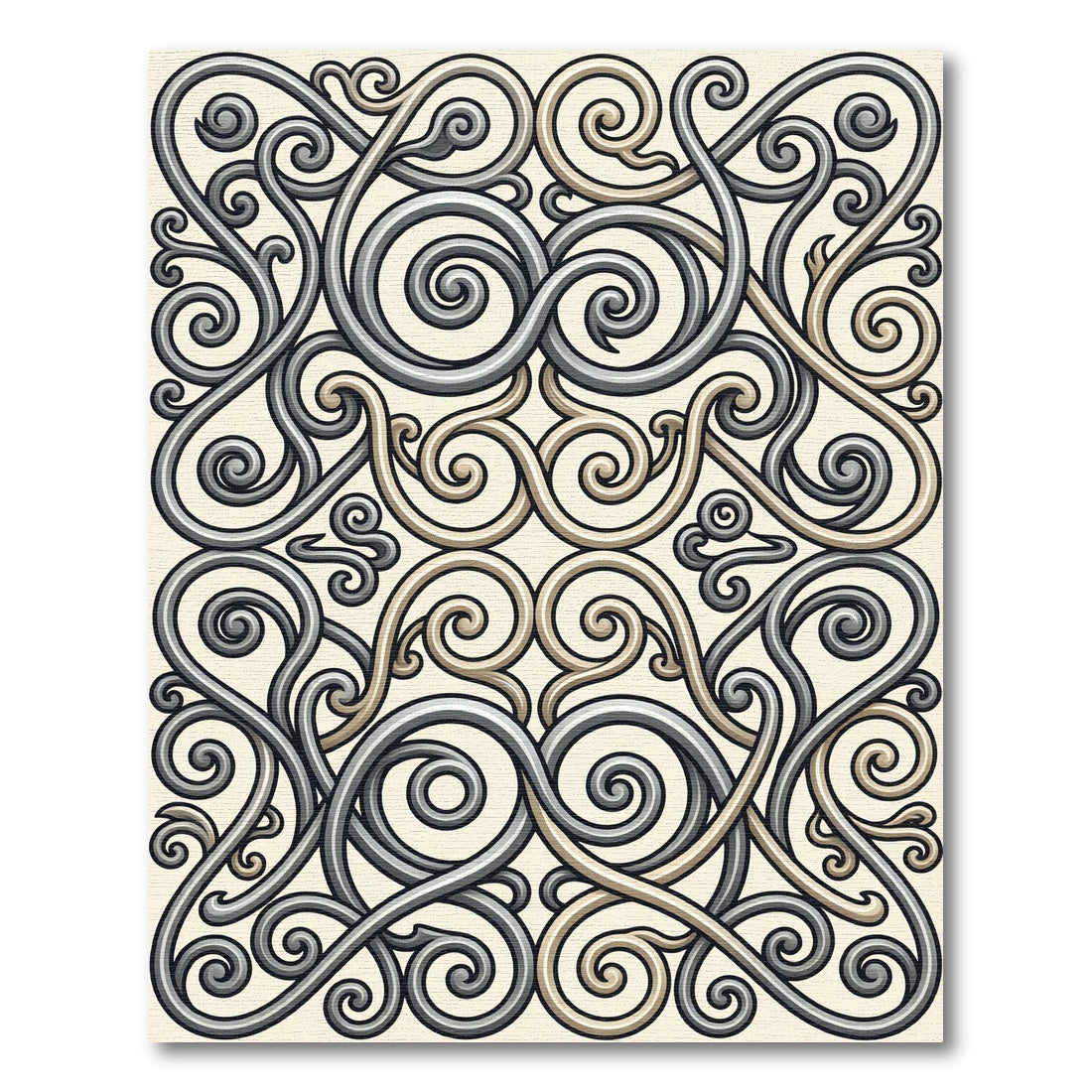 Ornate Gray Beige Scrollwork Rug