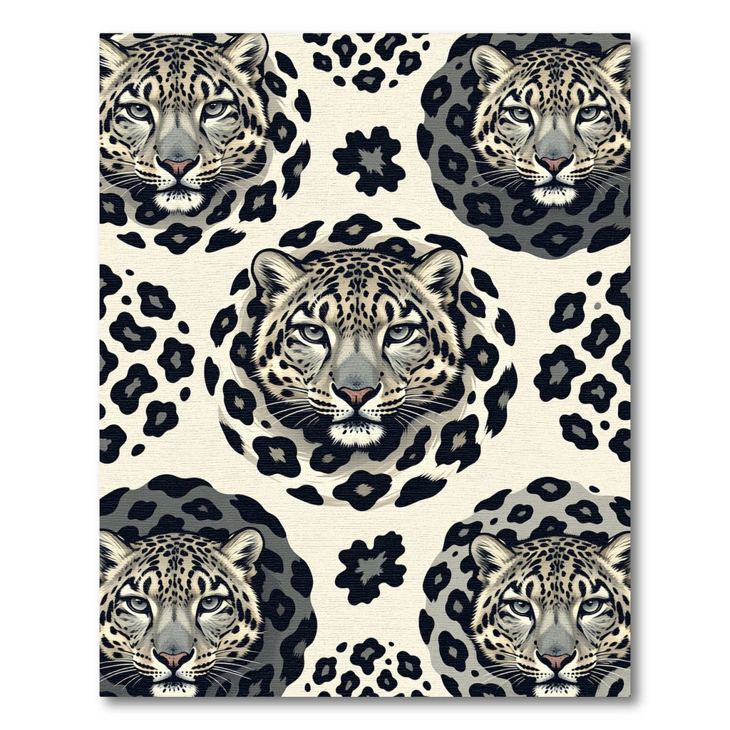 Monochromatic Snow Leopard Heads Animal Art Rug
