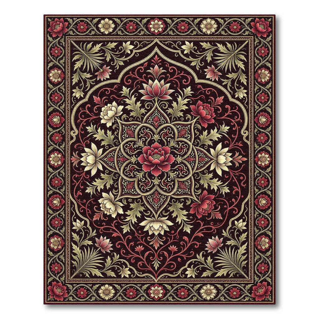 Rich Burgundy Floral Medallion Garden Rug