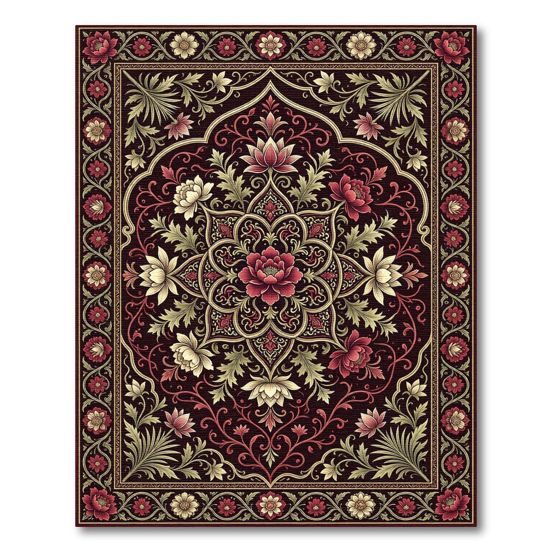 Rich Burgundy Floral Medallion Garden Rug