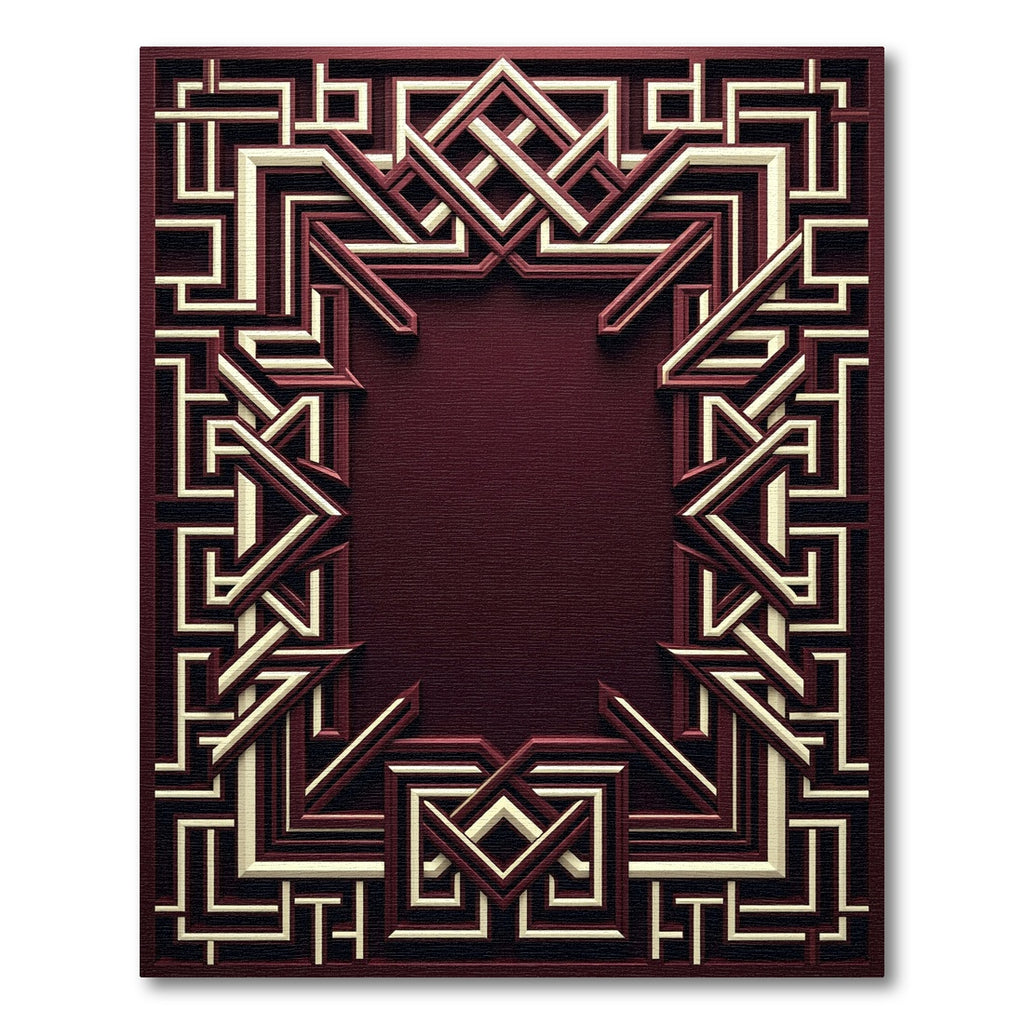 Rich Crimson Geometric Interlocking Lines Rug
