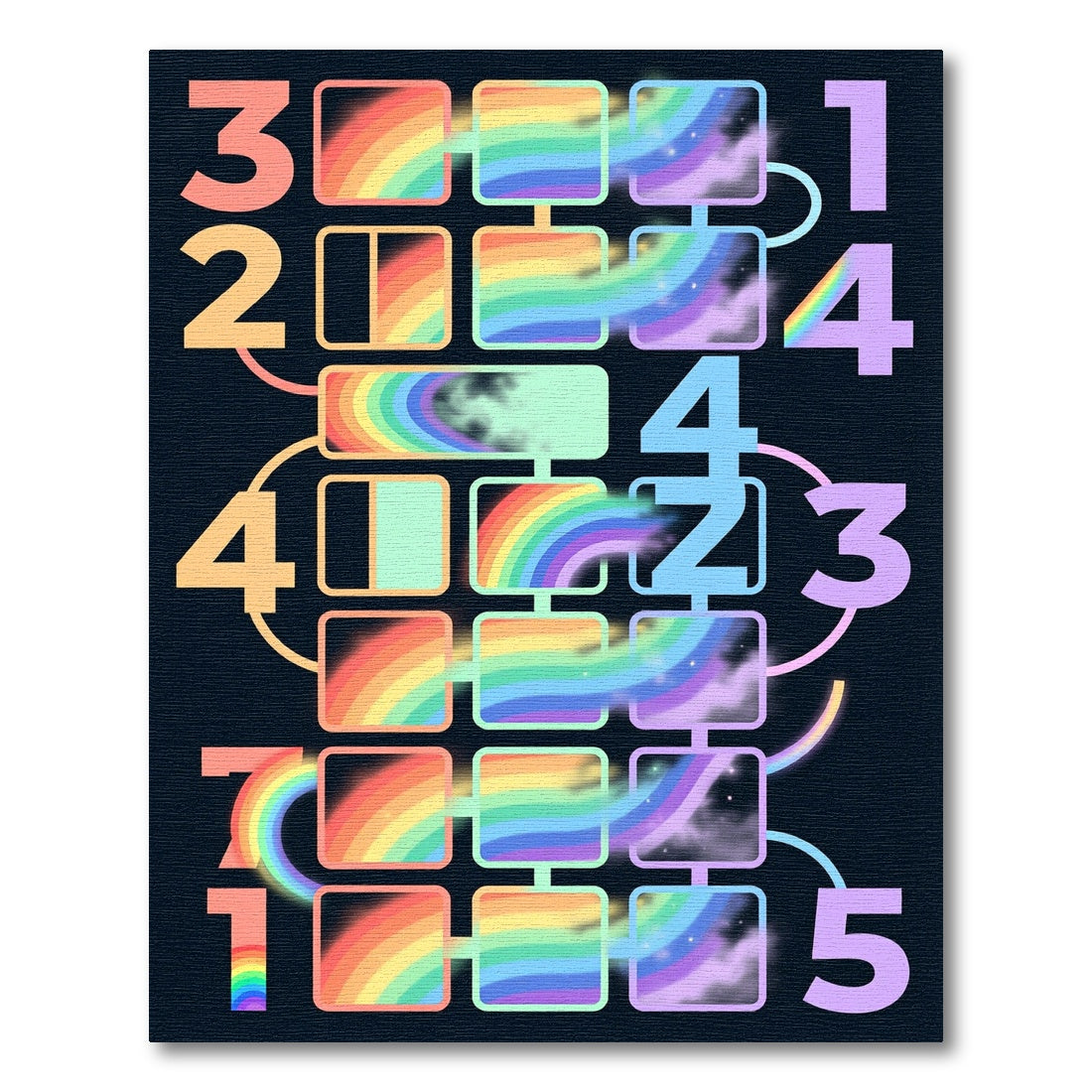 Vibrant Rainbow Numeric Grid Cosmic Art Rug