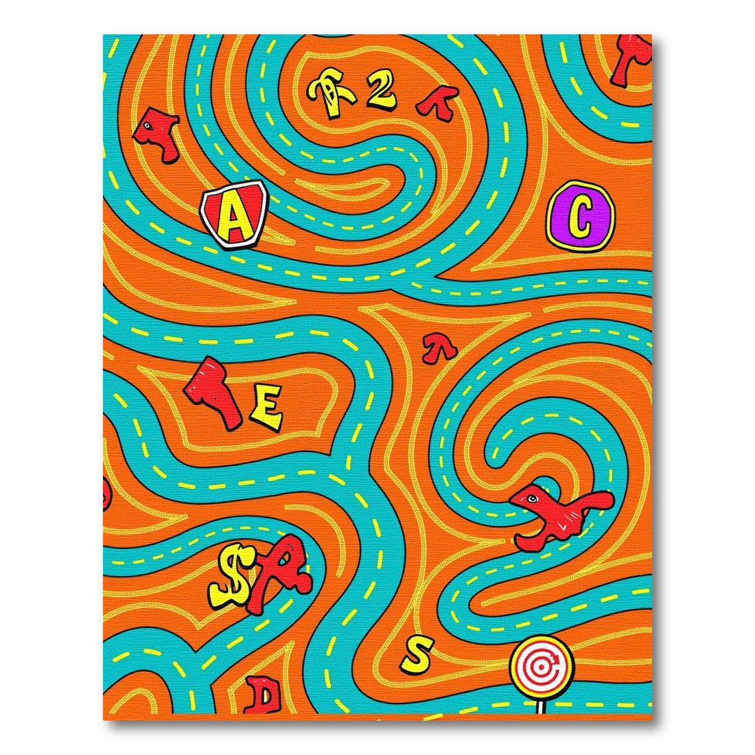 Orange Teal Alphabet Maze Rug