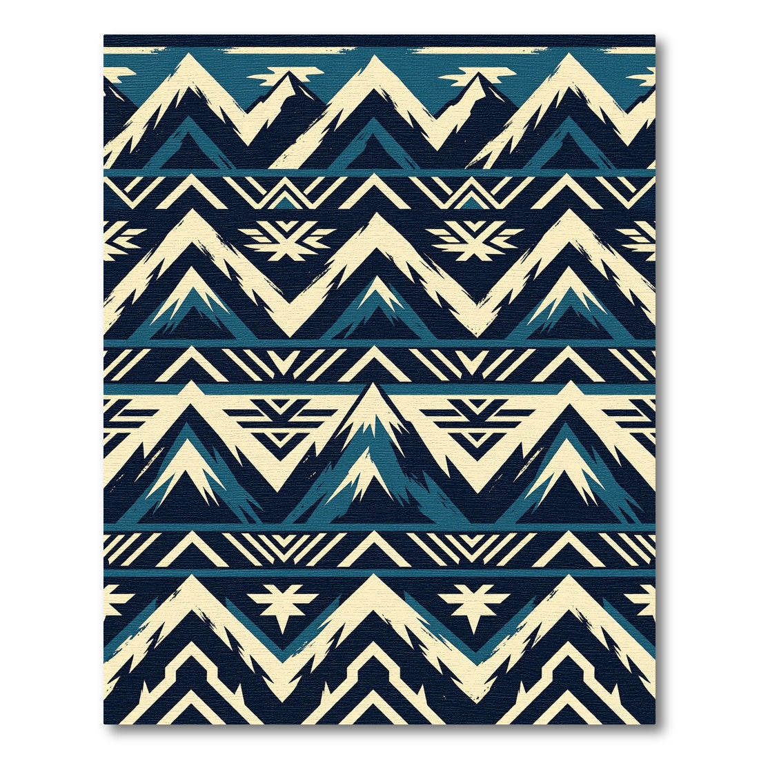 Geometric Navy Blue Mountain Peak Landscape Rug