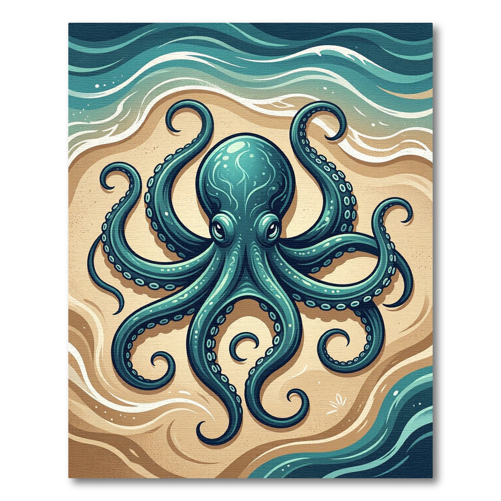 Teal Octopus Coastal Ocean Floor Rug
