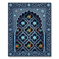 Deep Navy Arabesque Floral Arches Rug