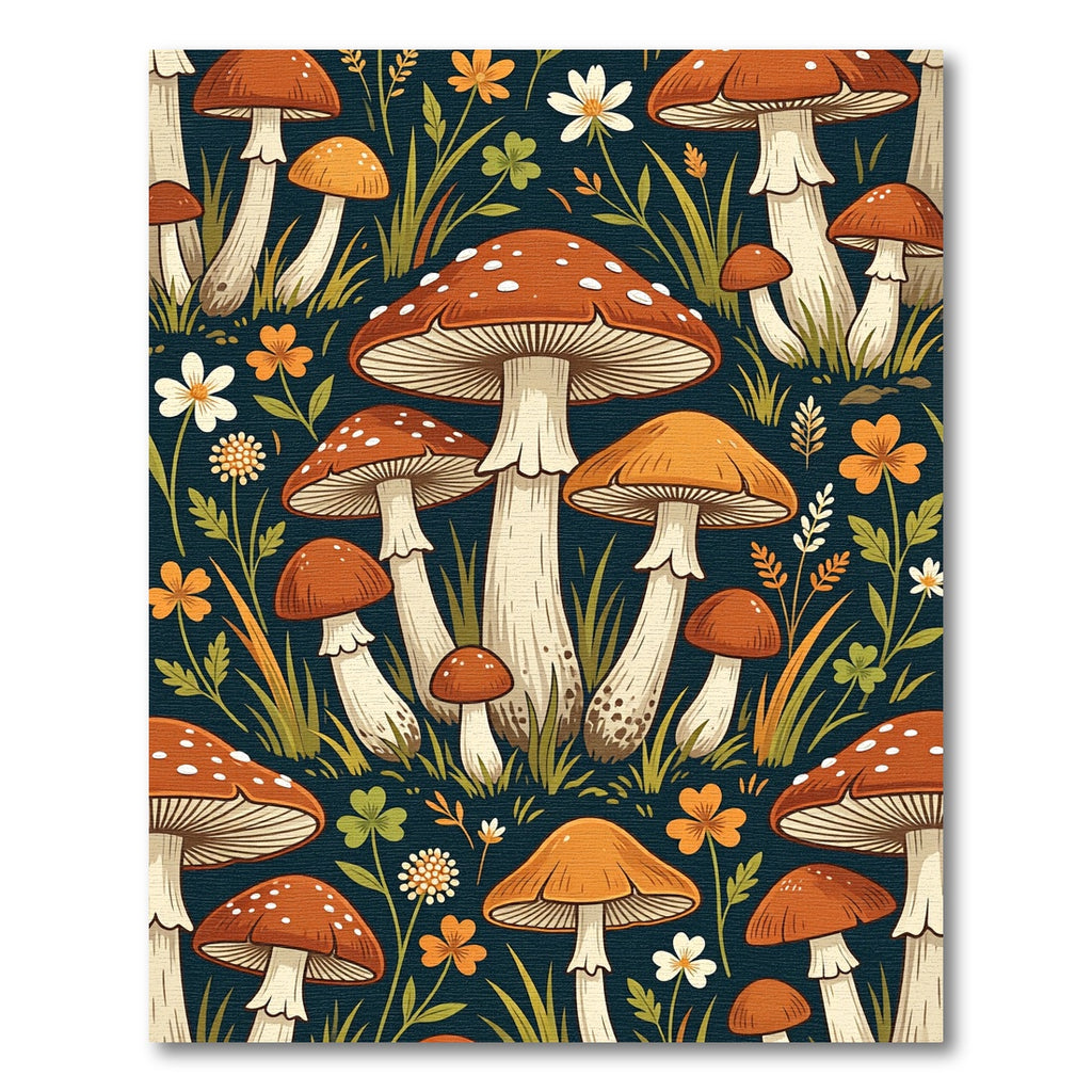 Whimsical Botanical Mushroom Forest Earthy Tones Rug