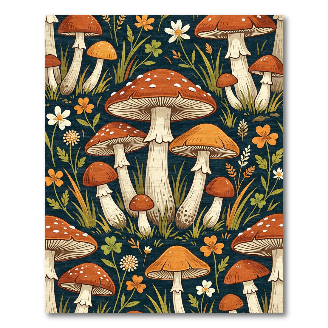 Whimsical Botanical Mushroom Forest Earthy Tones Rug