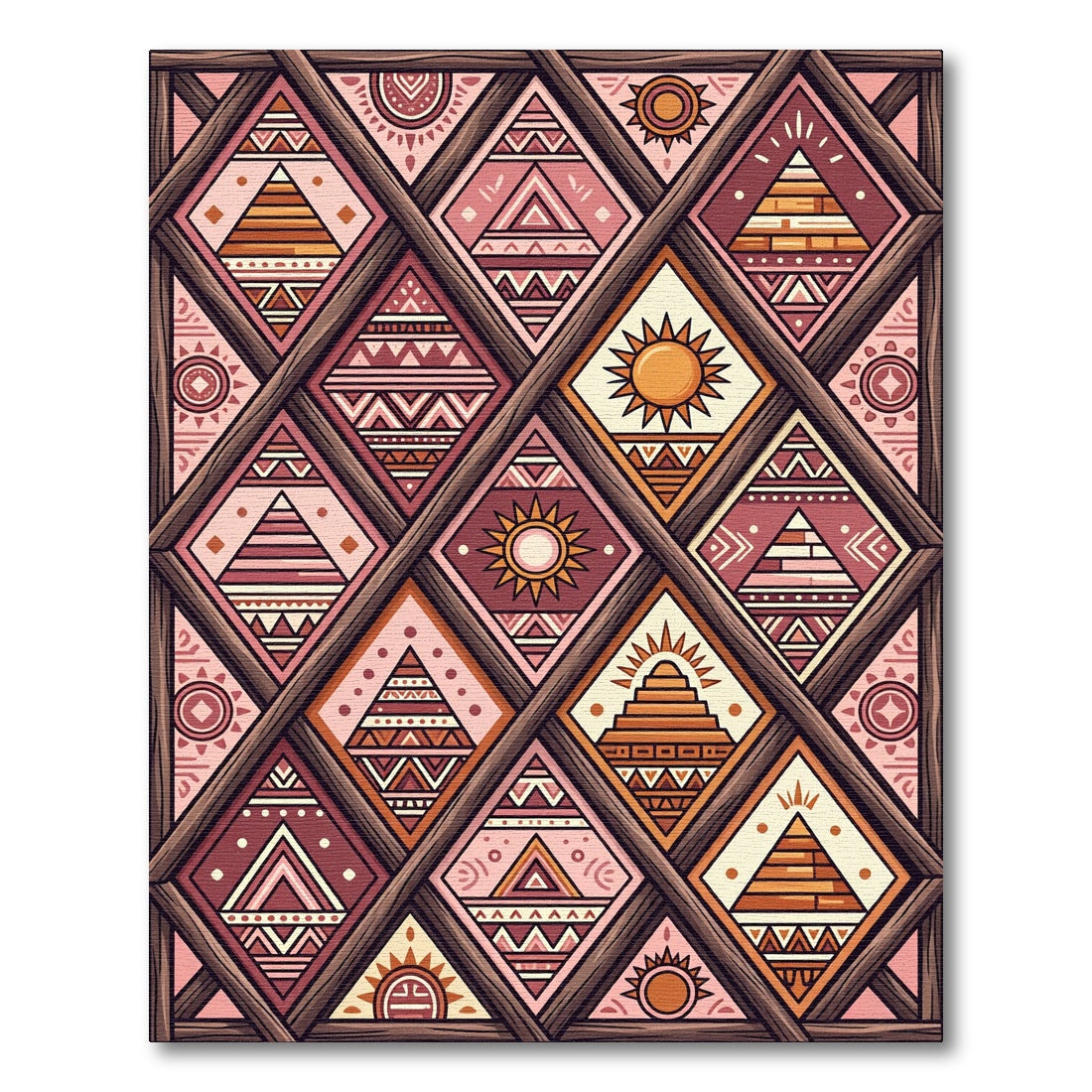 Terracotta Sun Diamond Geometric Pattern Rug