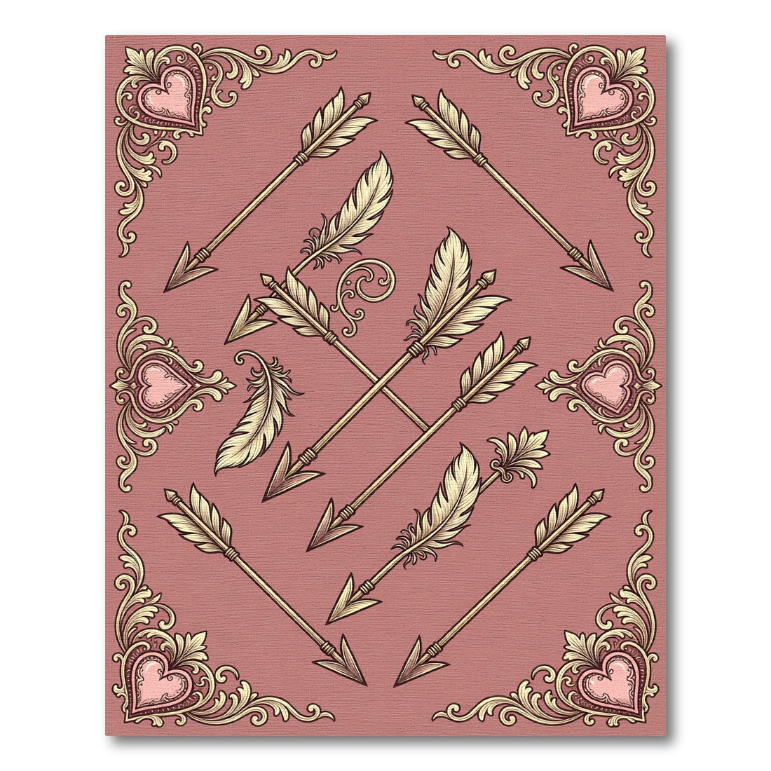 Ornate Pink Heart Golden Arrow Rug