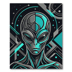 Futuristic Teal Gray Alien Geometric Radiance Rug