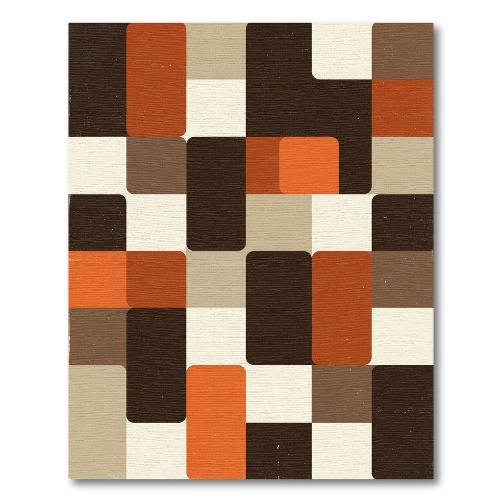 Mid Century Brown Burnt Orange Geometric Rug