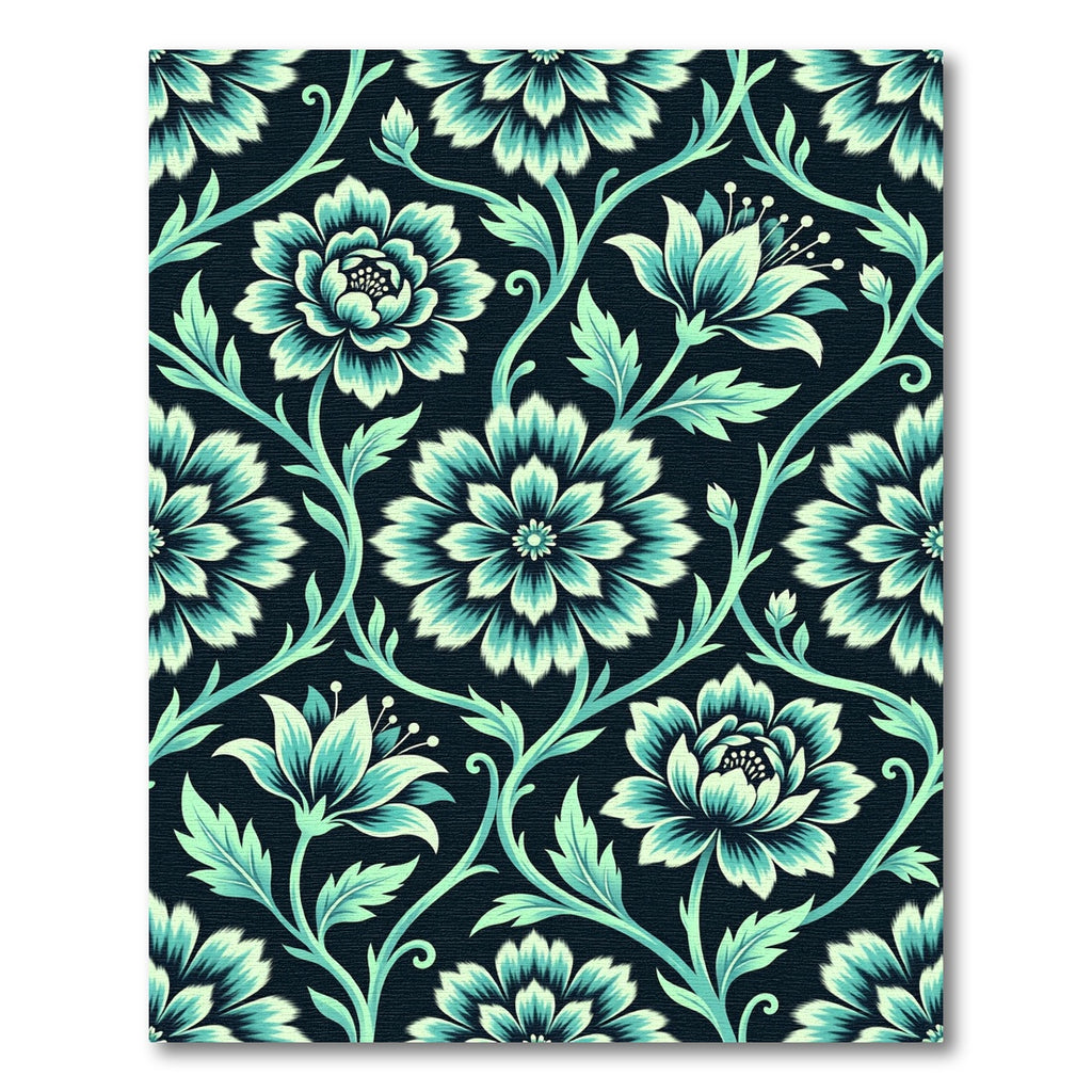 Teal And Cream Floral Vines Rug