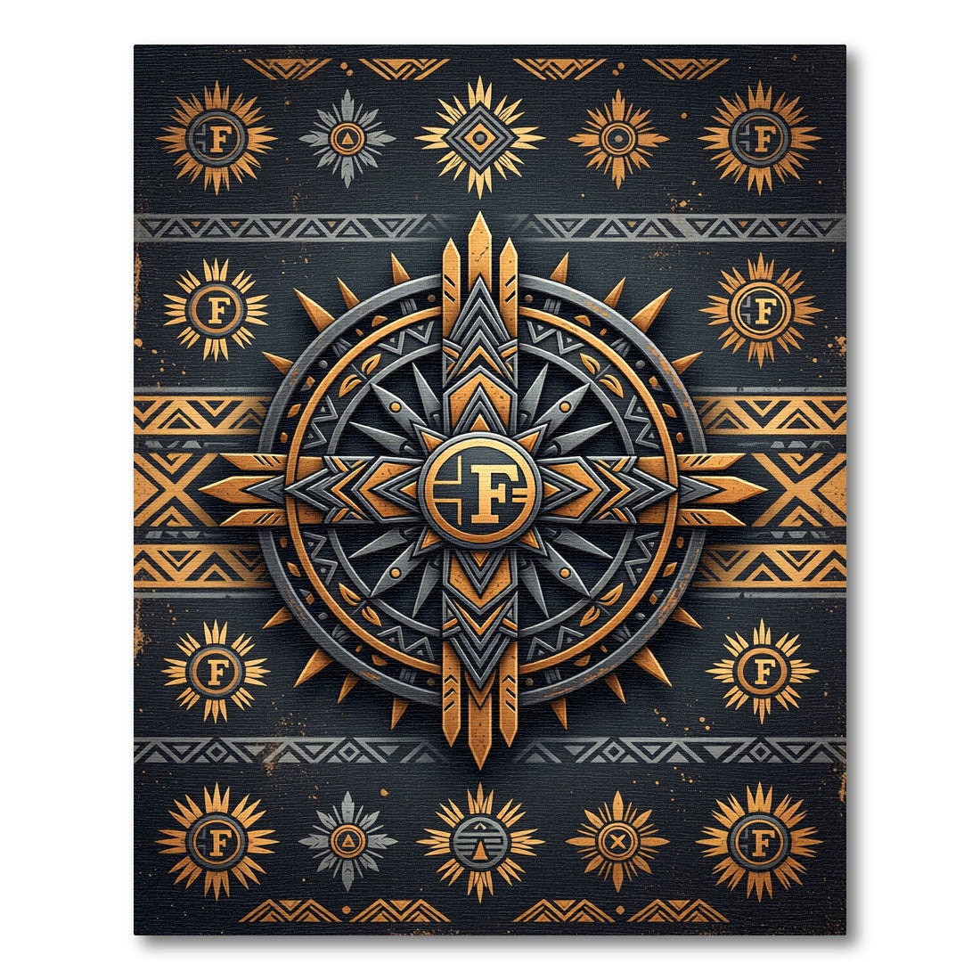 Golden Celestial Compass Geometric Art Rug