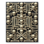 Gothic Monochrome Skull and Bone Mosaic Rug