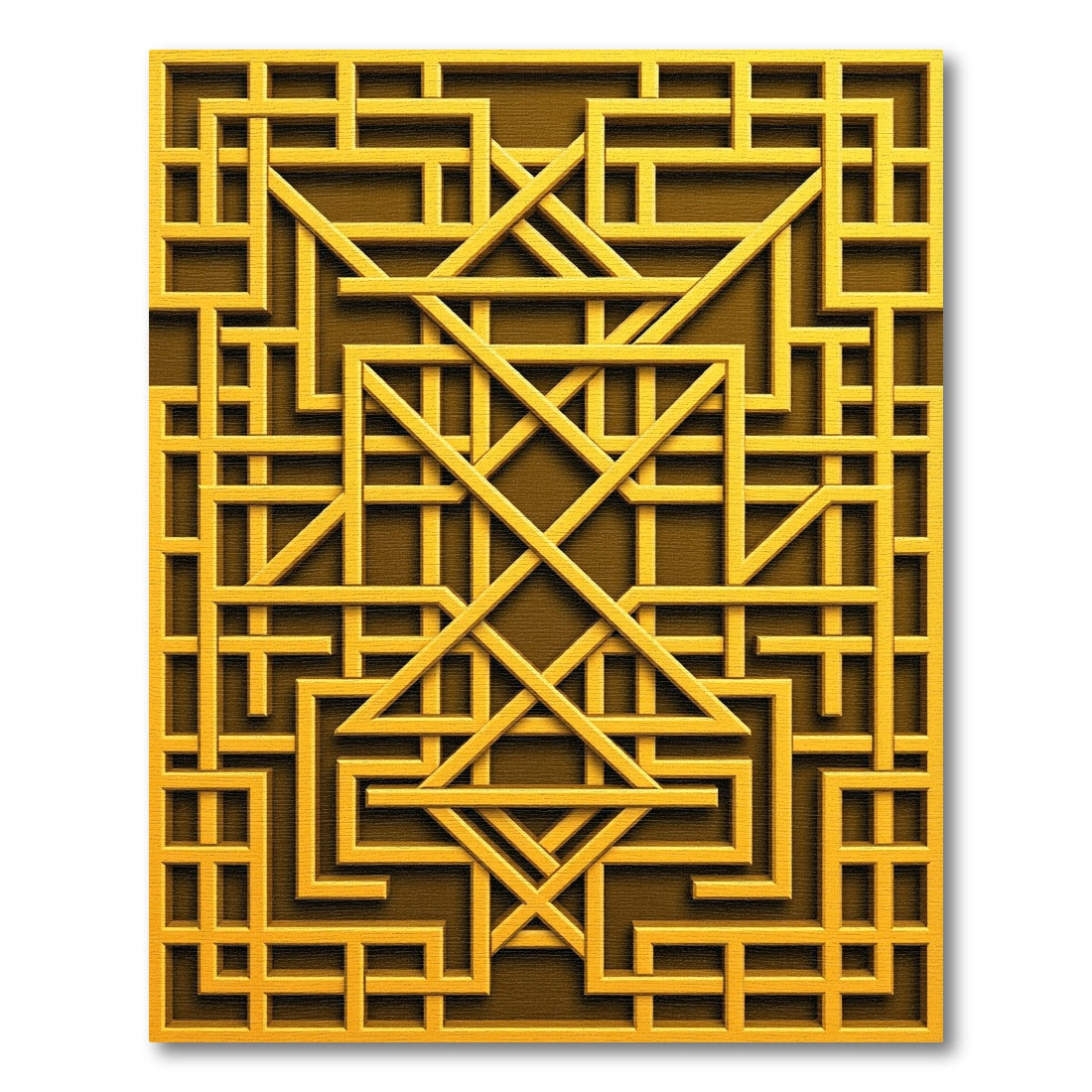Golden Geometric Interlocking Lattice Square Rug