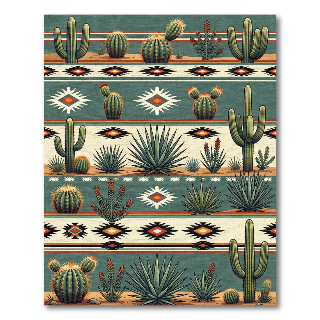 Southwestern Desert Cactus Geometric Stripe Rug