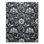 Silver Floral Scrollwork Dark Rug
