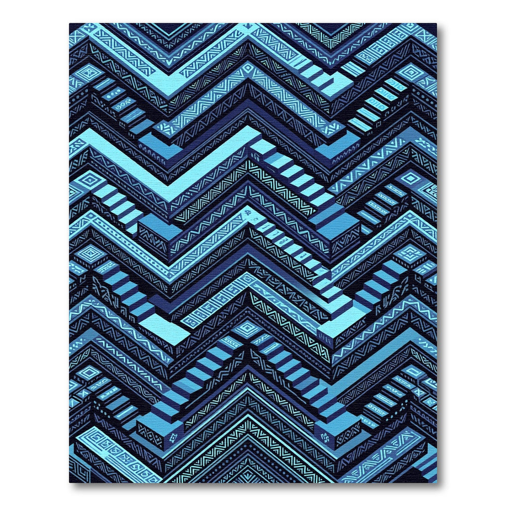 Geometric Blue Tribal Zigzag Staircase Rug