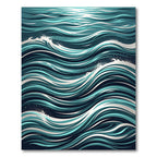 Dynamic Teal and Navy Ocean Wave Rug