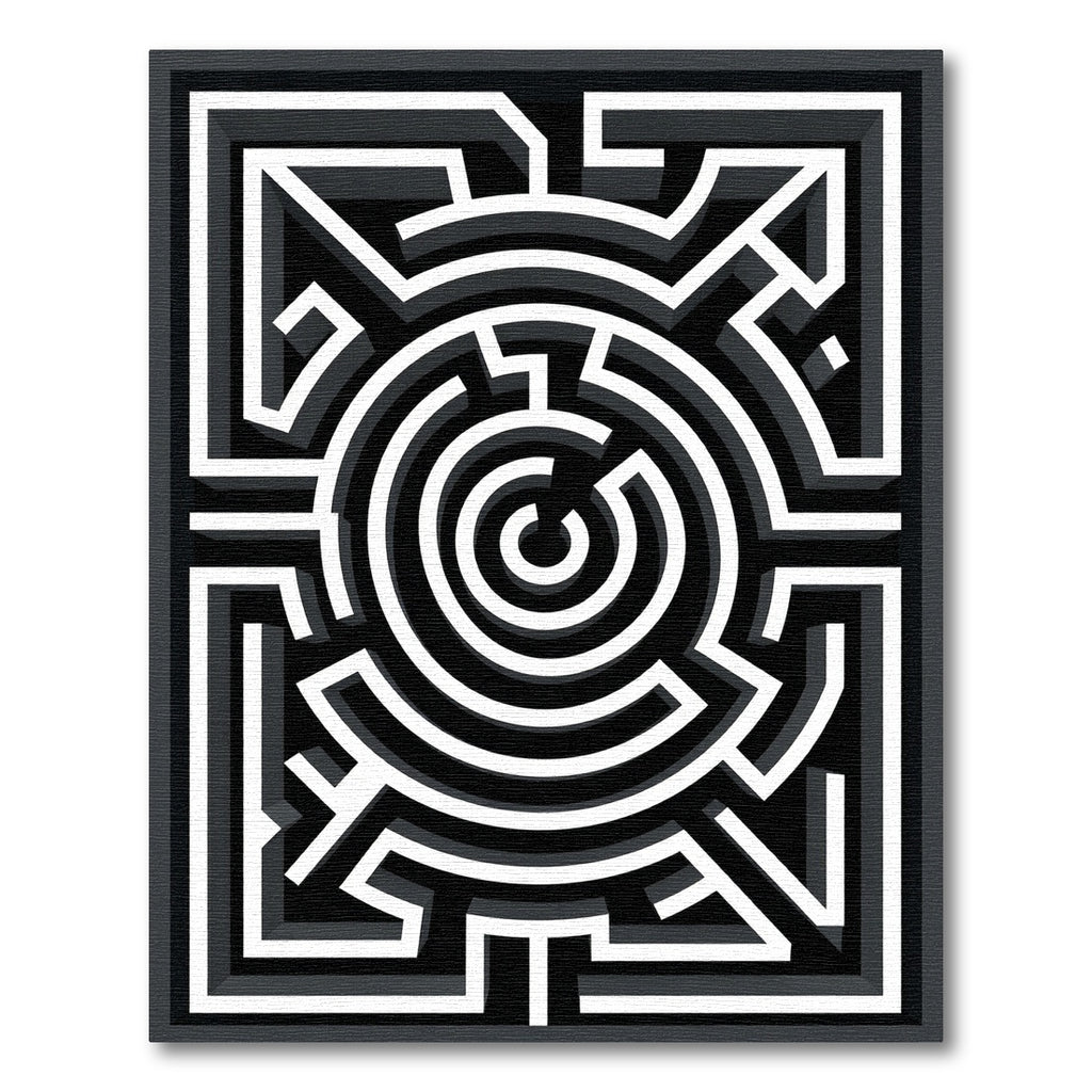 Modern Monochromatic Geometric Labyrinth Illusion Rug