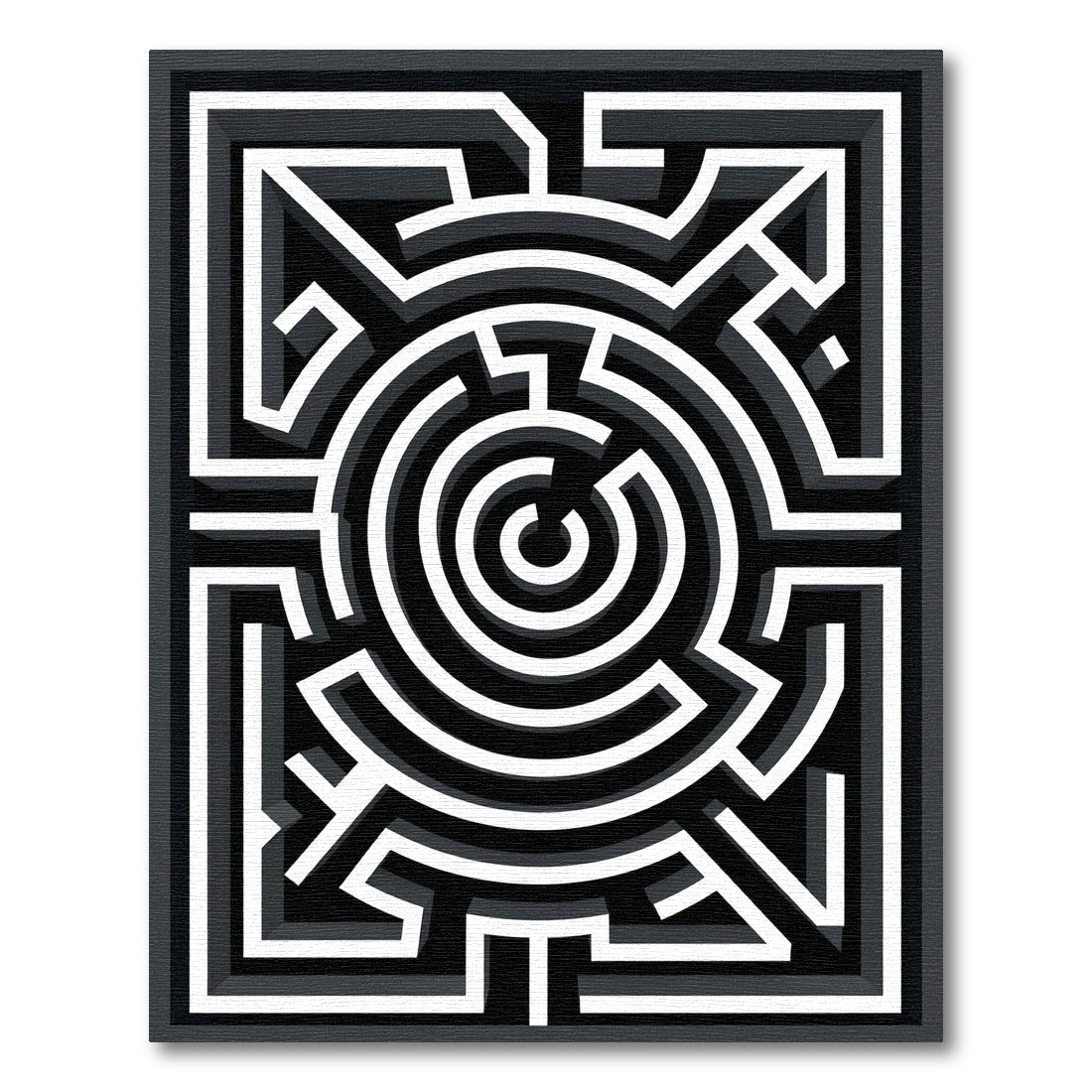 Modern Monochromatic Geometric Labyrinth Illusion Rug