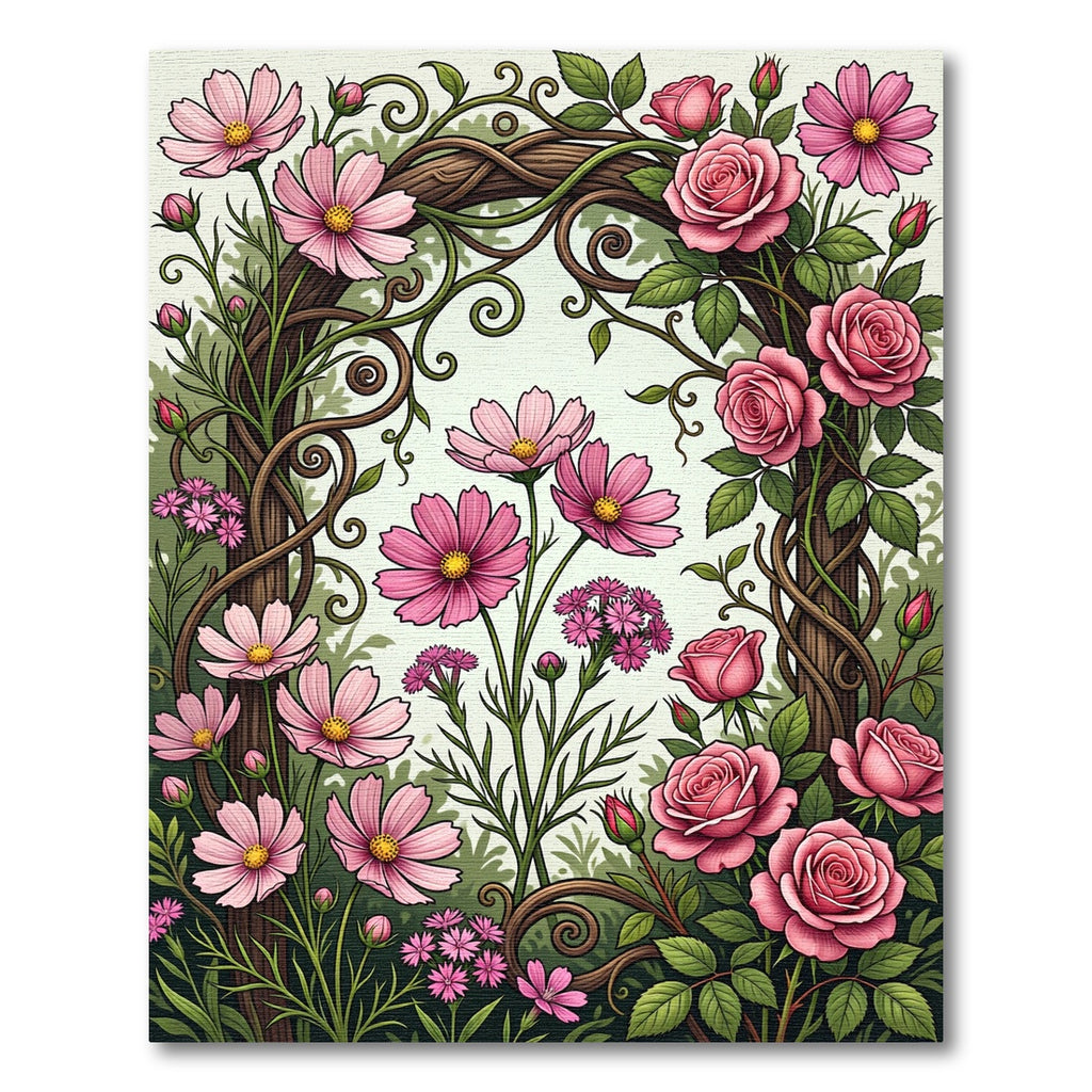 Romantic Pink Rose and Cosmos Garden Rug