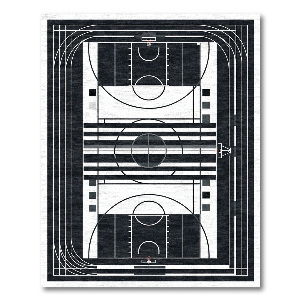 Modern Monochrome Basketball Court Graphic Rug