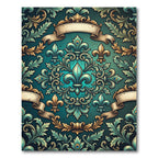 Teal Fleur-de-lis Ornate Scroll Tapestry Rug