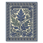 Deep Blue Scroll Leaf Grek Key Rug