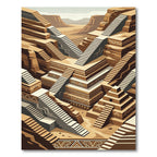 Earthy Brown Geometric Stairway Landscape Rug