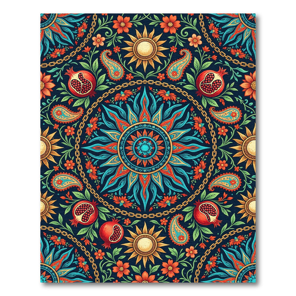 Vibrant Radiant Sun Pomegranate Floral Medallion Rug