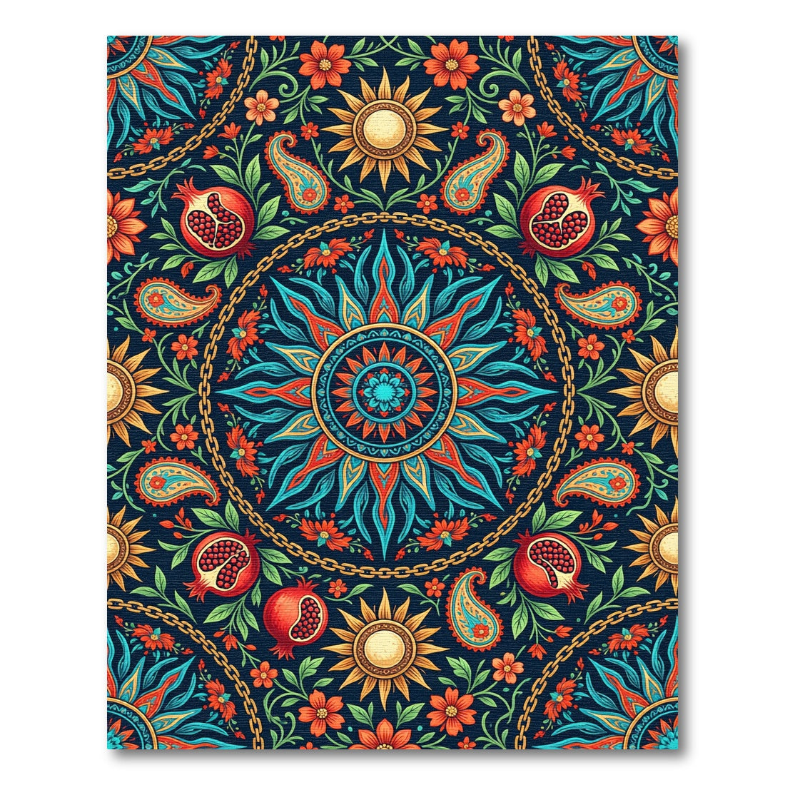 Vibrant Radiant Sun Pomegranate Floral Medallion Rug