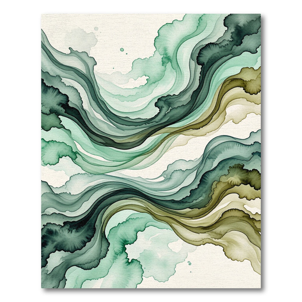 Emerald Moss Abstract Wave Fluid Art Rug
